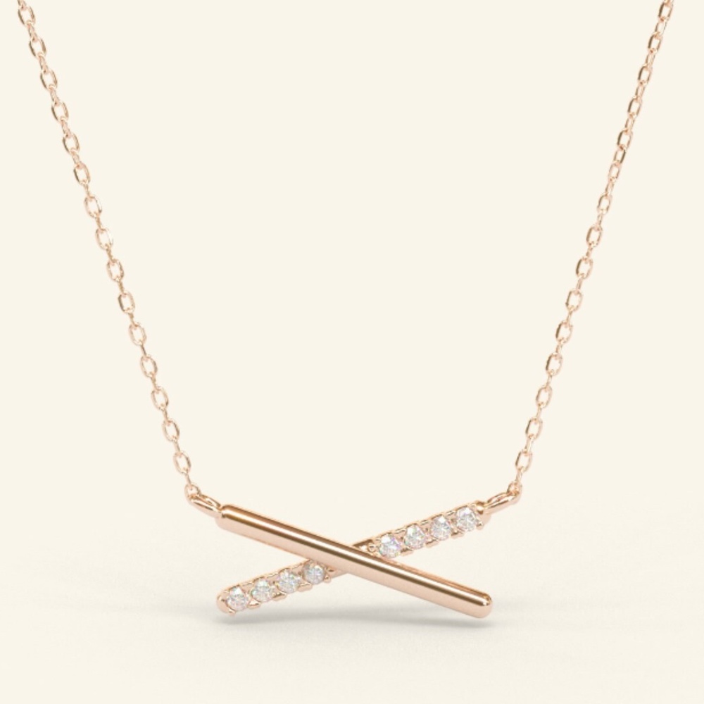 14k Rose Gold Diamond X Necklace NWOT
